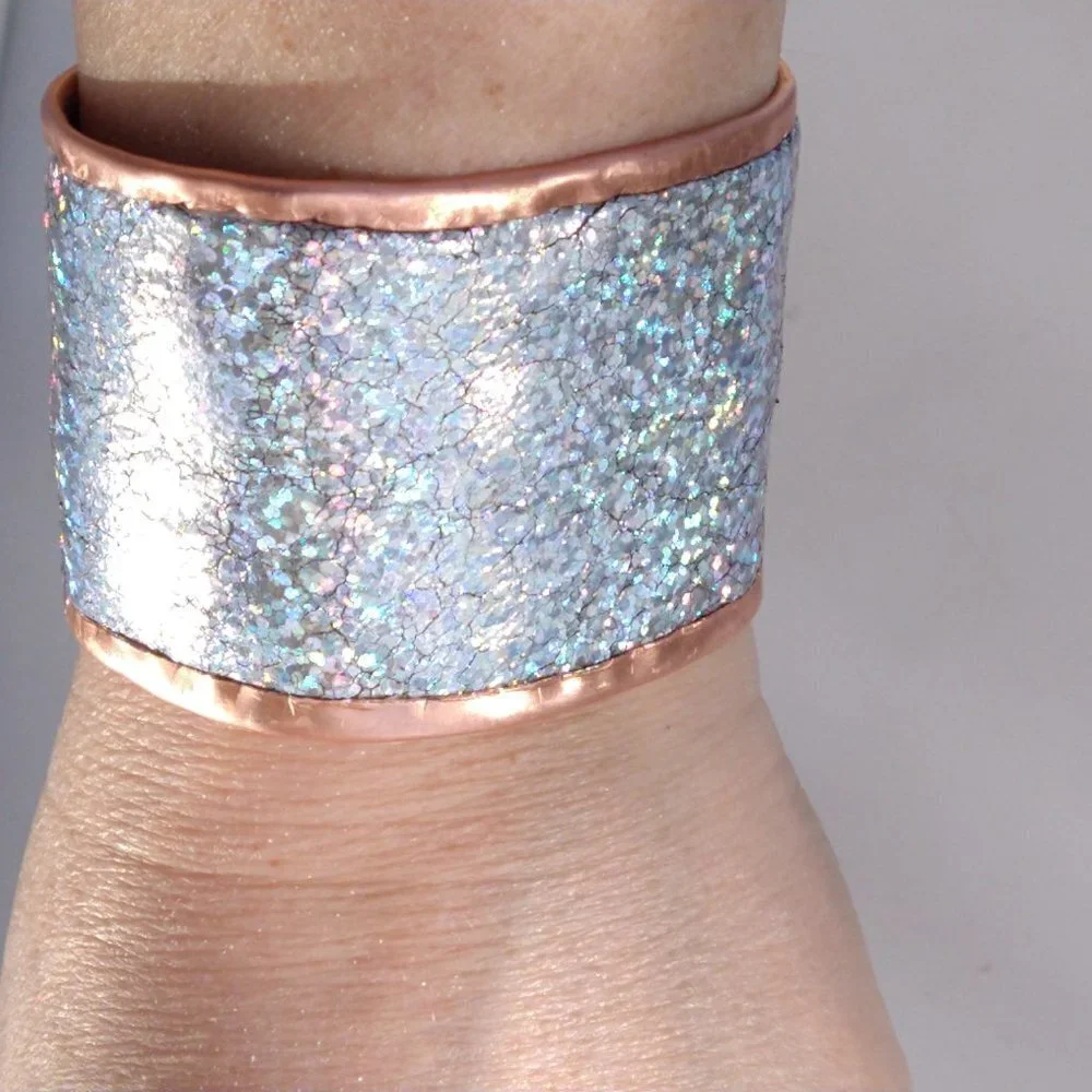 Genuine Leather Holographic Copper Cuff Bracelet Real Hologram (not Glitter)